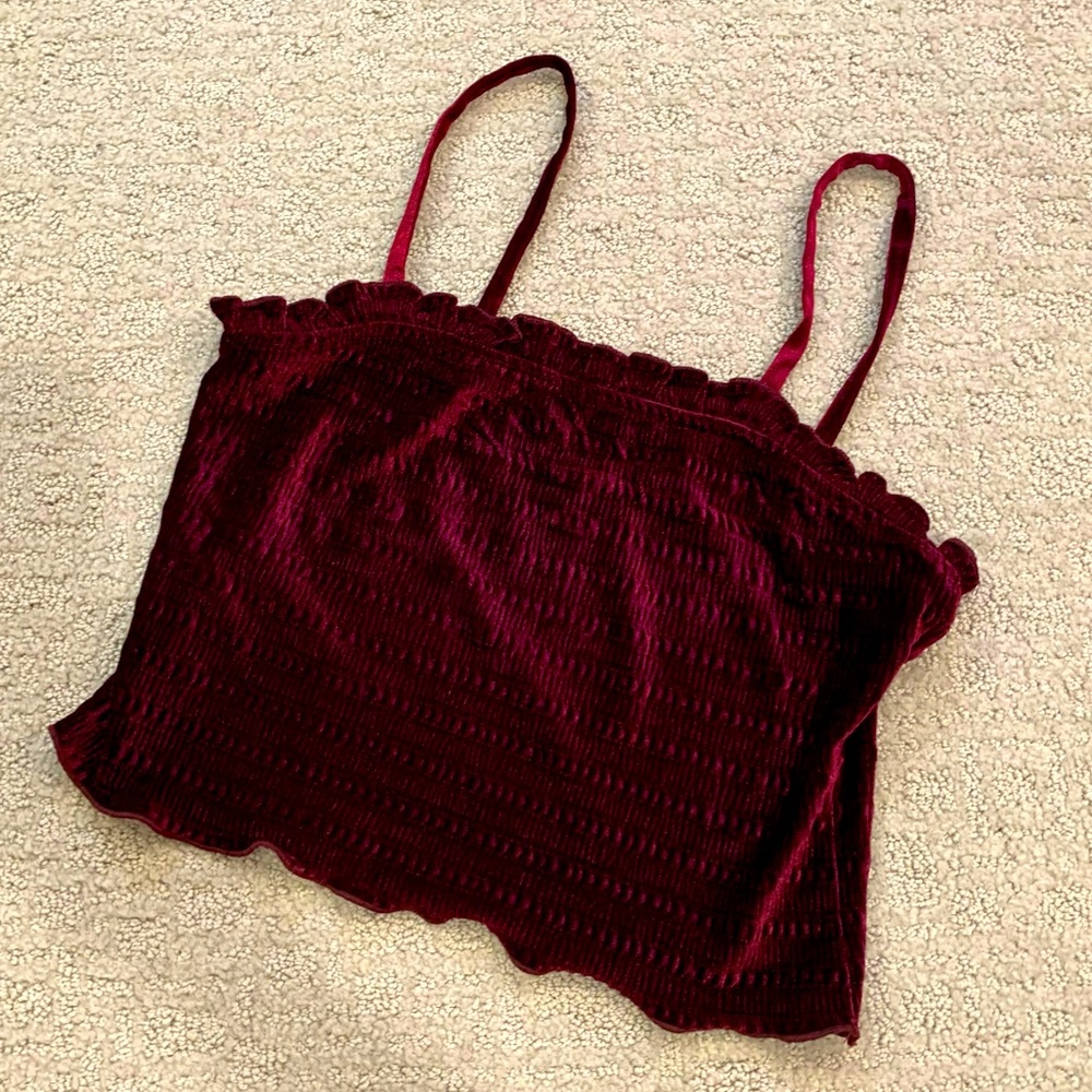 Maroon shiny ruffle top